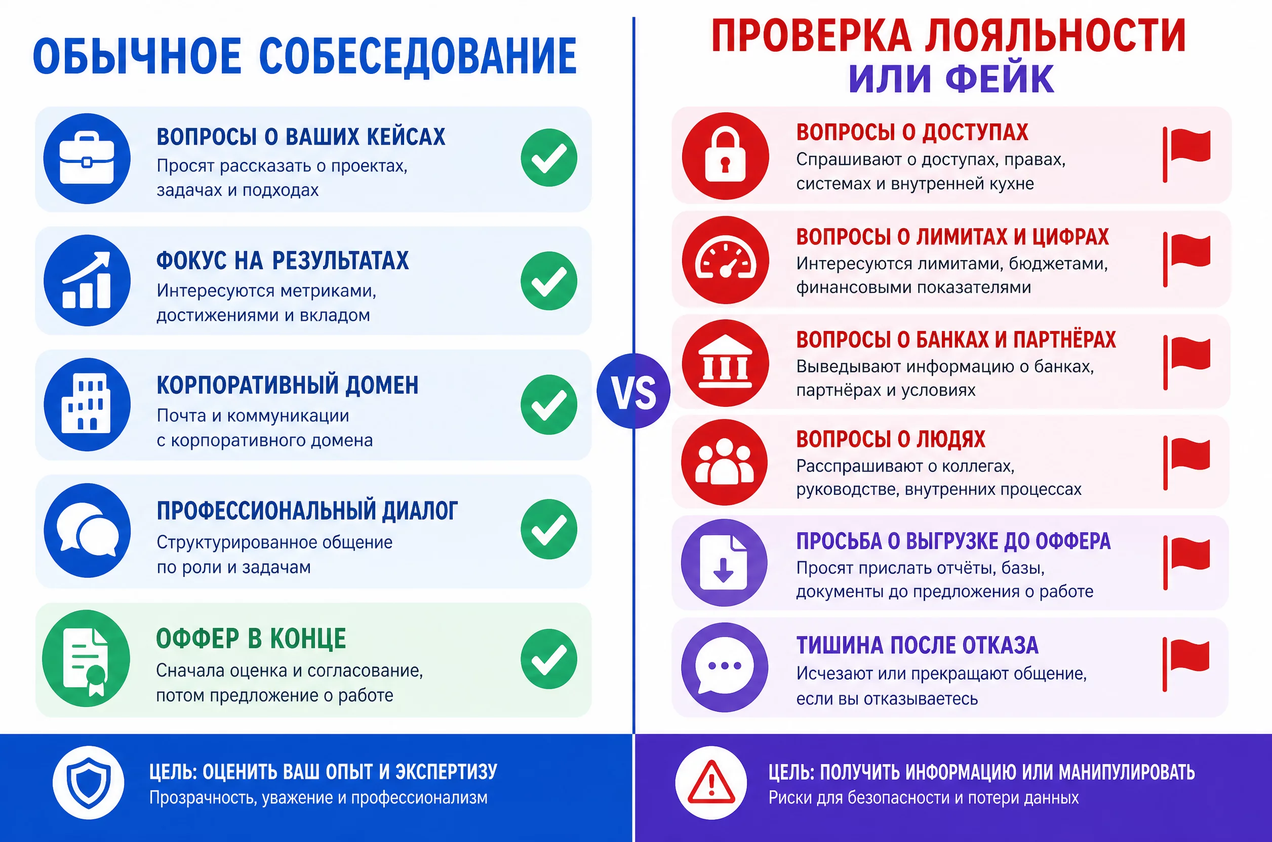Сравнительная инфографика: обычное собеседование против проверки лояльности финансиста