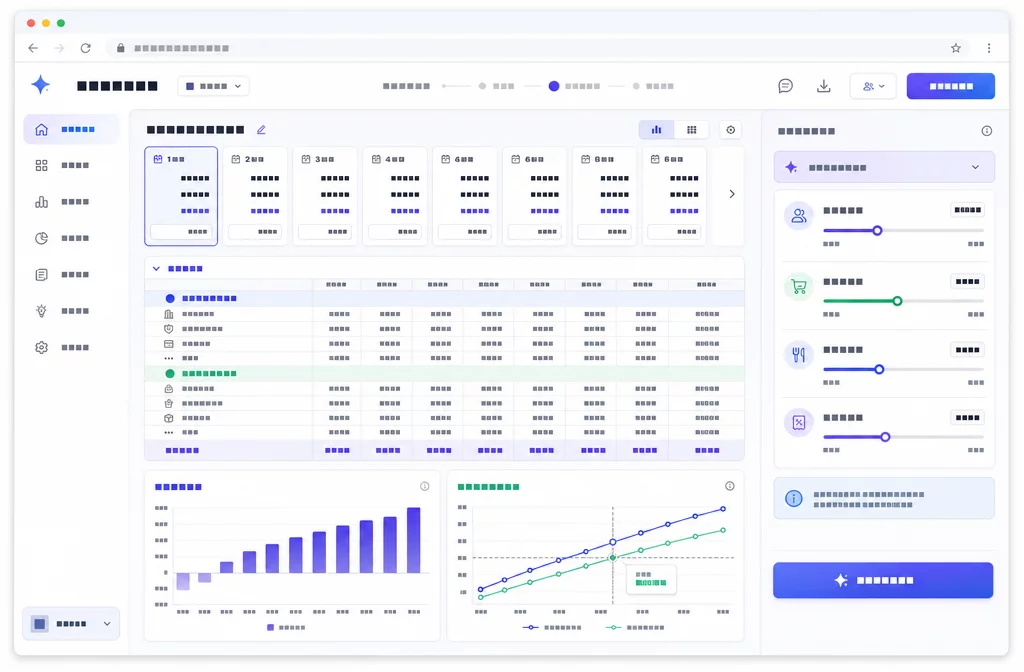 Скриншот Canvas в Gemini: финмодель ресторана с полями ввода, графиками EBITDA и точкой безубыточности
