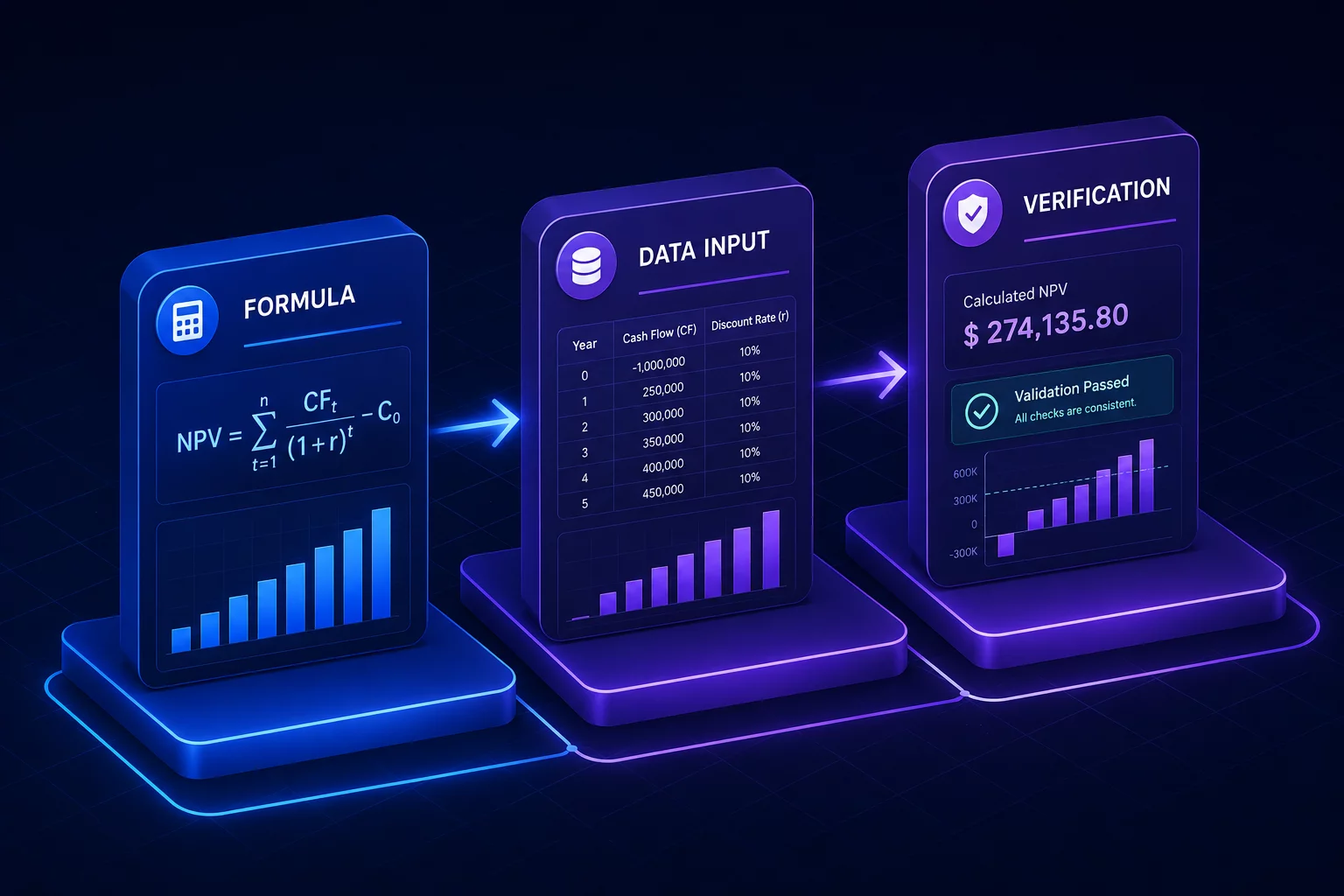 Схема Chain-of-Thought для финансового расчёта: от условия через шаги к проверке результата